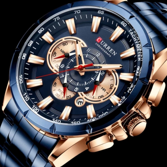 New Style Blue  & Rose Gold Waterproof Chronograph Wristwatch  Sports Watch - Picture 4 of 5